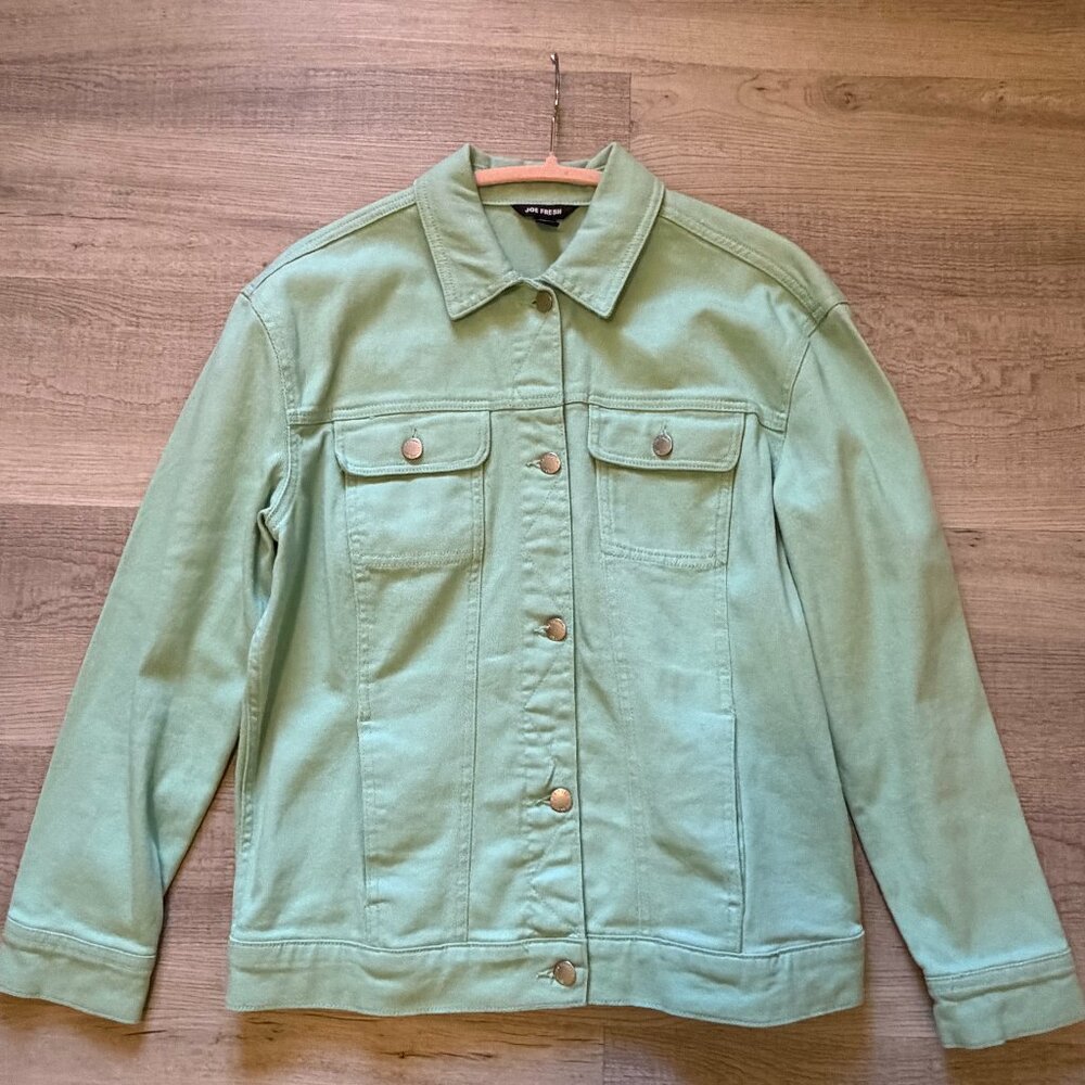 Joe Fresh Mint Green Denim Jean Jacket Size Medium Stretch Casual Outdoor